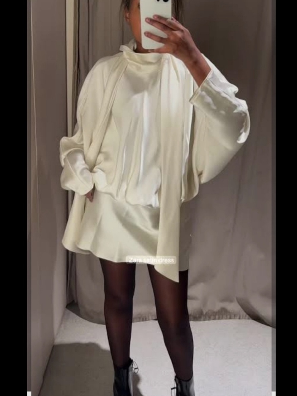 Zara Cream Satin High-Neck Mini Dress - Picture 10 of 11